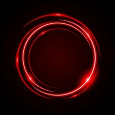 a red circle on a black background with some light streaks in the middle and an orange ring around it