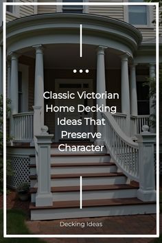 Traditional wraparound deck with white railings on Victorian home Wraparound Deck, Historic Architecture, Victorian Design, Victorian Home