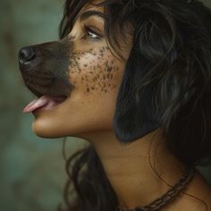 a close up of a dog with freckles on it's face and neck