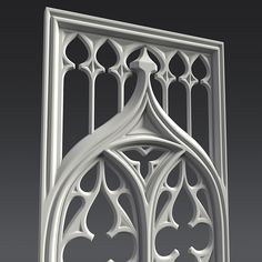 an intricately designed window is shown in this 3d renderings file, it appears to be made out of white plexed plastic