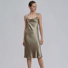 "Lounge Cowl Neck Midi Silk Slip Dress" In Champagne Brand Silk Maison Size Xs Extra Small 100% Mulberry Silk Brand New With Tags Nwt Wedding Guest Silk Maison, Midi Silk Dress, Accessories Goth, Elegant White Dress, Mulberry Silk Fabric, Silk Satin Dress, Valentines Day Dresses, Black Silk Dress, Cowl Neck Dress