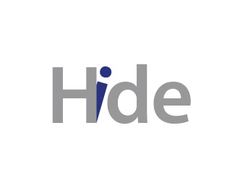 the hide logo is shown in grey and blue, with an image of a man on it