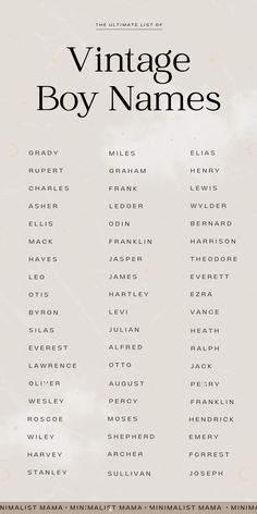 the vintage boy names are shown in black and white