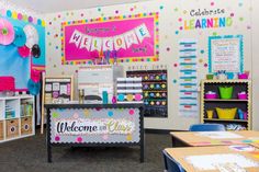 the classroom is decorated with bright colors and decorations