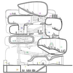 an architectural drawing of a building with multiple levels