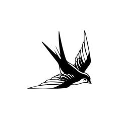 a black and white drawing of a bird flying in the sky with its wings spread