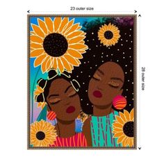 two black women with sunflowers in their hair and one has her eyes closed