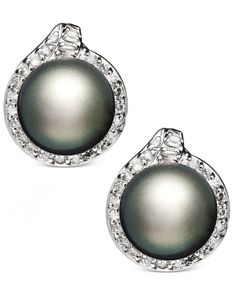 Every woman deserves a little extra glitz and glamour. These scintillating studs should do just the trick. Earrings feature a cultured Tahitian pearl at center (11mm) with round-cut diamonds surrounding (3/4 ct. t.w.). Set in 14k white gold. Approximate diameter: 1 inch. Macys Jewelry, Glitz And Glamour, White Gold Earrings, Tahitian Pearls, Online Earrings, Fine Jewellery Earrings, Round Cut Diamond, Free Jewelry, Black Diamond