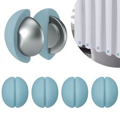 the door knobs and curtain are shown in different sizes, shapes, and colors