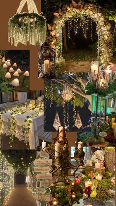 a collage of photos with candles, flowers and decorations on them in various stages of being displayed