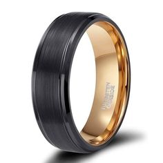 men's wedding band with black and gold inlay