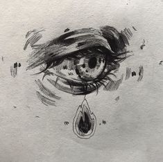 a drawing of an eye with tear coming out of it's center and drops of water