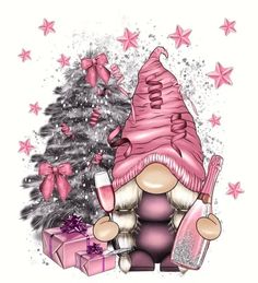 Pink Gnome Christmas New Years Images, New Year Gnome, Gnome Pictures, Xmas Theme, New Year Images, Png Graphics, Christmas Tree Pattern, Art Workshop, Tree Patterns