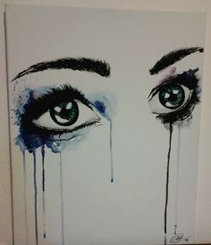 an eye with tears is painted on the wall