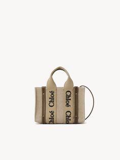 Chloé Mini Woody Tote Bag In Linen & Leather | Chloé US Chloe Woody Tote, Chloe Logo, Belt Jewelry, Bag Collection, Mini Tote Bag, Boot Pumps, Basket Bag, Mini Tote, Purse Pouch