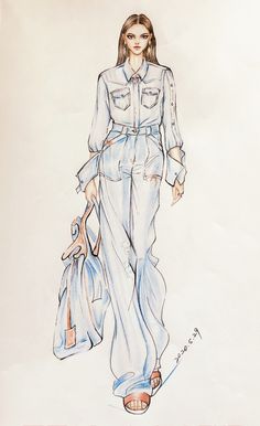 a drawing of a woman in denim clothes