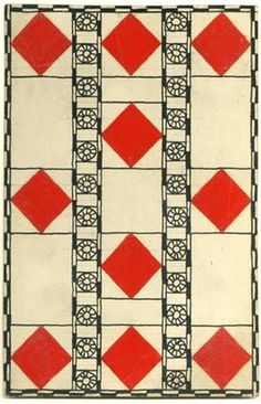 a red and white tile pattern with black border on the bottom, surrounded by smaller squares