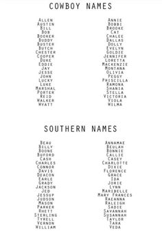 an image of the names and numbers for cowboy names