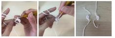 three pictures showing how to tie string together