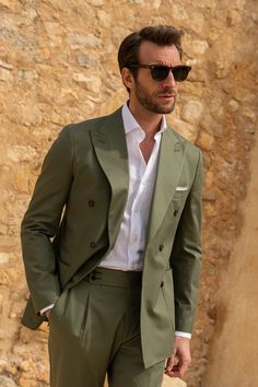 Green Coat Pant For Men, Green Double Breasted Suit, Coat Pant For Men, Double Breasted Suit Men, Countryside Garden, Formal Suits Men, Beige Suits, Men’s Suits