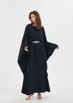 Maria Kaftan - Navy Stock Clearance, New Arrival Dress, Matching Dresses, How To Feel Beautiful, Jacket Tops, Set Dress, Round Neckline, Quality Fabric