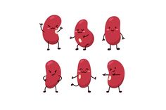 a group of cartoon red beans with arms and legs