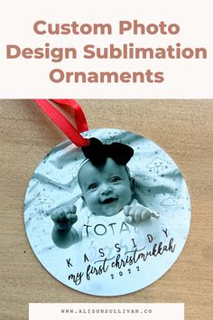 a christmas ornament with the words custom photo design sublimation ornaments on it