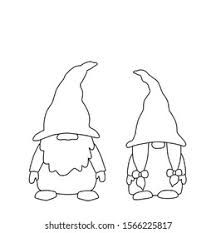 two gnomes with hats on their heads are facing each other