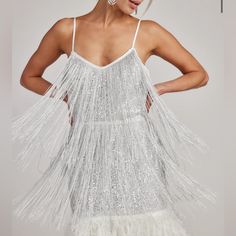 Reposhing This Item I Purchased From @Katiecarter202. Loved It, But Ready To Rotate For Something New. Questions? Leave A Comment Below! Silver Disco Dress, Faux Feathers, Dresses Nightclub, Silver Outfits, Taylor Swift Tour Outfits, Silver Sequin Dress, Disco Fever