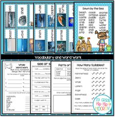 an ocean themed word work with pictures and words