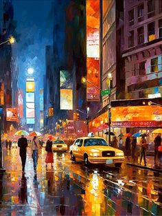 New York Scene Paint by Numbers Painting Of New York, Nyc Painting Acrylic, City Buildings Painting, New York Abstract Painting, City Painting Ideas, City Lights Painting, New York City Painting, Van Gogh Inspired Art, Nyc Painting