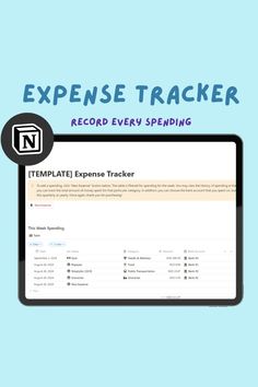 a tablet with the text,'expense tracker record every spending item on it