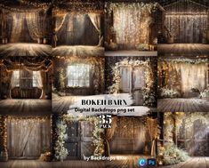 digital backdrops for photoshopping with lights, curtains and flowers on the wall