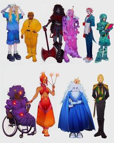 four different costumes are shown in this image