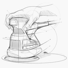 a drawing of an iron on top of a table with lines and shapes around it