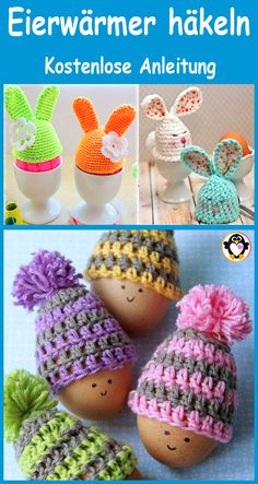 crocheted easter eggs with bunny ears and hats on them are featured in this book