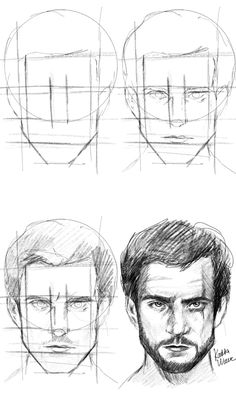 how to draw the face with different angles and hair styles for men, step by step