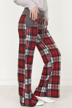 Charcoal Band Red Plaid Drawstring Lounge Pants Girls Ripped Jeans, Drawstring Waist Pants, Lounge Pants Womens, Pj Pants, Pants Large, Pantalon Large, Plus Size Kleidung, Plus Size Casual, Lounge Pants