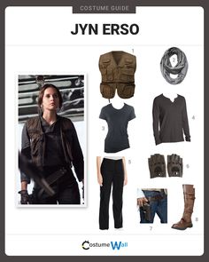 the costume guide for jyn erso from star wars is shown in this image