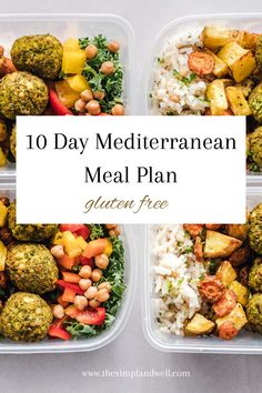 two plastic containers filled with meat and veggies next to the words 10 day mediterranean meal plan