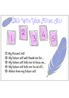 a poster with the words talk with your future self and an image of a feather