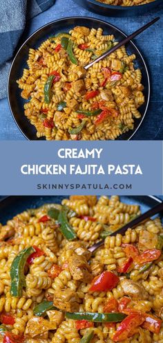 creamy chicken fajita pasta with tomatoes and peppers