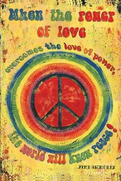 a peace sign with the words men in the power of love on it wood print