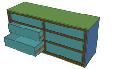 a blue and green cabinet with drawers