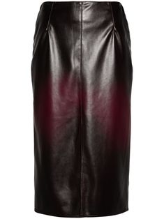 bordeaux red faux leather concealed rear zip fastening two side welt pockets ombré effect front slit straight hem mid-length Edgy Glam, Dressy Hats, Wedding Guest Looks, Yoko London, City Dress, Chanel 2, Ombre Effect, Demi Fine Jewelry, Summer Beach Wear