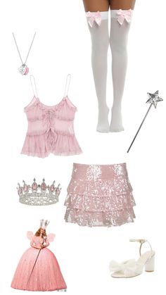 several different types of clothing and accessories including shoes, bras, socks, tiara