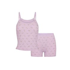 LOGO POINTELLE CAMI AND BOXER SET | SUGAR PLUM FLORAL PRINT Pink Seamless Sleepwear For Loungewear, Purple Floral Print Sleepwear For Loungewear, Purple Floral Print Sleepwear, Floral Print Cami Sleepwear For Loungewear, Lulu Lemon Sports Bras, Matching Lounge Set, Sleep Sets, Oversized Jersey, Cherry Blossom Print