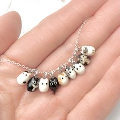 "These may be the tiniest cat jewelry you'll ever own! *Each charm is sold separately. *If you would like to order a necklace with multiple charms please leave me a note at the checkout. I will install the charms on the same chain. *Example: If you would like to order 3 tiny cat charms on one 18\" silver chain:  1) For the first two tiny cats, select Finish: \"Charm Only\" and select the Pattern for each cat, then add each to your cart.  2) For your last tiny cat, select Finish: \"S.Silver 18\" قلادات متدلية, Tiny Cats, Tanah Liat, Cat Mom Gifts, Cute Clay, Ceramic Pendant, Funky Jewelry, Diy Clay Crafts, Cat Jewelry