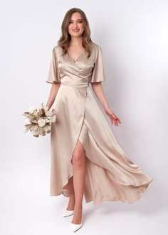 Wrap Bridesmaid Dresses, Beige Silk Dress, Beige Bridesmaid Dress, Beige Bridesmaids, Silk Dresses Outfit, Braidsmaid Dresses, Silk Bridesmaid Dresses, Wrap Dress Bridesmaid, Bridesmaid Satin