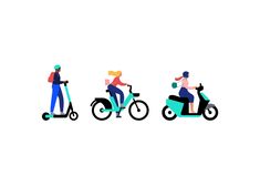 three people are riding scooters and one person is on a scooter